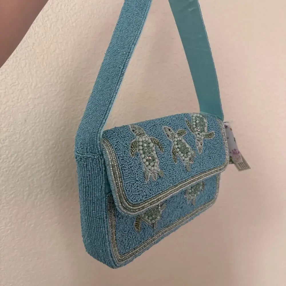 Handmade Turquoise Turtle Viral Beaded Bag RARE Shoulder Bag